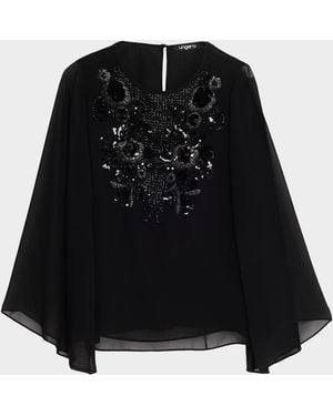 Emanuel Ungaro Nastasia Sheer-Sleeve Bead & Sequin Blouse - Black