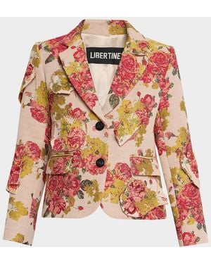 Libertine Lizzy Bennett Patched Floral Brocade Single-Breasted Jacket - Red
