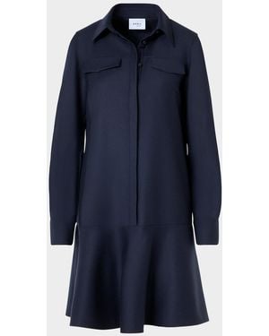Akris Punto Wool Flannel Mini Shirtdress - Blue