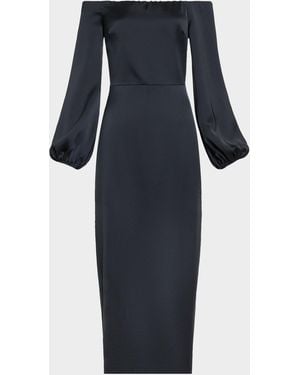 Ramy Brook Shiyan Off-Shoulder Stretch Satin Midi Dress - Blue