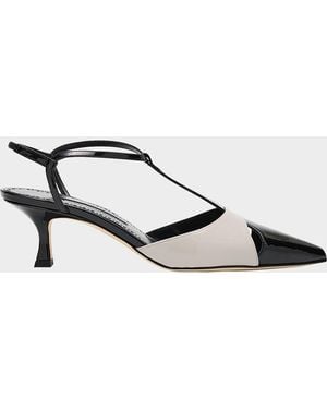 Manolo Blahnik Turgimod Bicolor Patent Leather T-Strap Pumps - Metallic