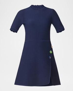Shoshanna Celeste Floral-Embellished Knit Mini Dress - Blue