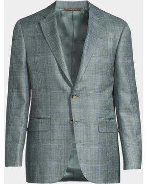 Canali Plaid Wool-Silk-Linen Sport Coat - Green