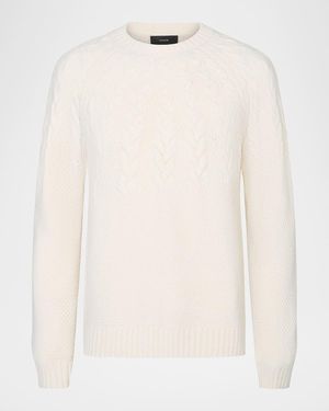Vince Airspun Merino Wool Cable-Yoke Crewneck Sweater - Natural