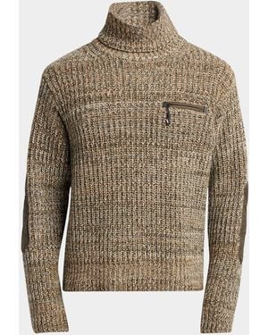 Moncler Wool Rib Elbow-Patch Turtleneck Sweater - Brown