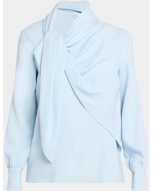 Oscar de la Renta Tieneck Georgette Blouse - Blue