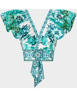 CAMILLA Balearic Bebe Ruffle Wrap Top - Blue