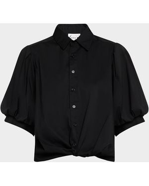 Finley Bomba Button-Down Twist-Front Poplin Shirt - Black