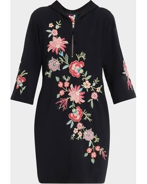 Johnny Was Junie Floral-Embroidered Hoodie Beach Dress - Black