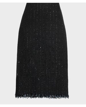 Emanuel Ungaro Alma Beaded Fringe Tweed Midi Skirt - Black