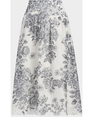 Kobi Halperin Lidia Floral-Print Midi Skirt - Gray