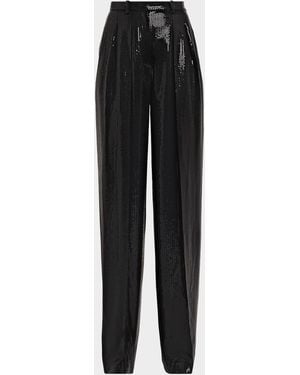 Michael Kors High-Rise Pleated Sequined Wide-Leg Pants - Black