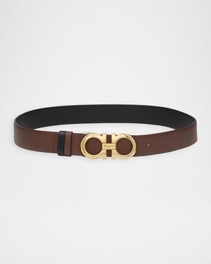 Ferragamo Reversible And Adjustable Leather Gancini Belt - Multicolor