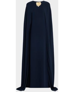Oscar de la Renta Rose Applique Cape Gown - Blue