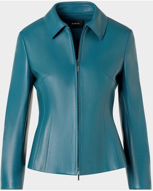 Akris Hecate Nappa Leather Fitted Jacket - Blue
