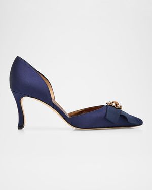 Manolo Blahnik 70Mm Apidosa Embellished Satin Bow Pumps - Blue