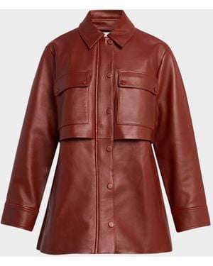 Veronica Beard Liora Leather Dickey Coat - Red