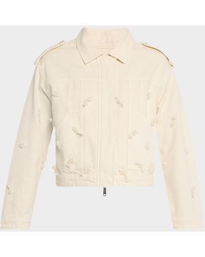 Self-Portrait Floral Denim Jacket - Natural