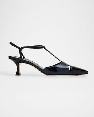 Manolo Blahnik Turgimod Bicolor Patent Leather T-Strap Pumps - Multicolor