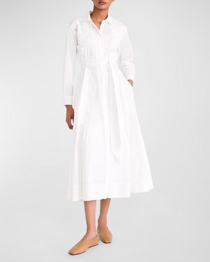 Merlette Liberty Pintuck Pima Cotton Midi Shirtdress - White