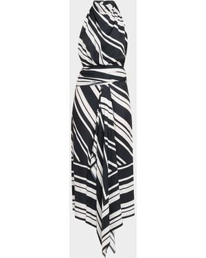 Brandon Maxwell Marin Striped Satin Halter Midi Scarf Dress - White