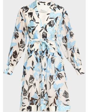 3.1 Phillip Lim Joyful Tulips Long-Sleeve Shirt Dress With Waist Tie - White