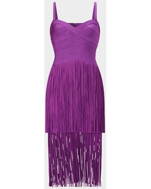Hervé Léger The Georgia Tiered Fringe Midi Dress - Purple