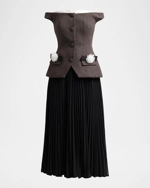 Self-Portrait Off-The-Shoulder Chiffon Midi Dress - Black