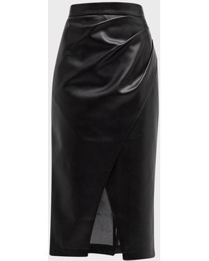 Tahari The Rebecca Ruched Vegan Leather Midi Skirt - Black