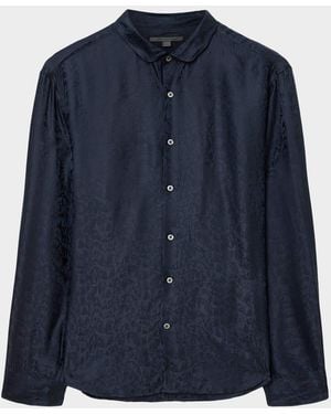 John Varvatos Apos;S Orchard Jacquard Silk-Blend Slim Sport Shirt - Blue