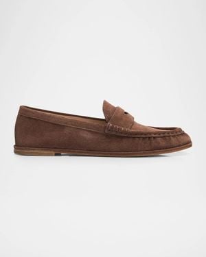 Stuart Weitzman Spencer Suede Penny Loafers - Brown