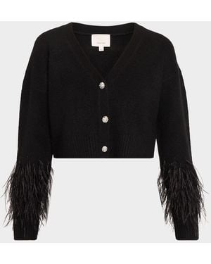 Cinq À Sept Bria Cropped Feather Cardigan - Black