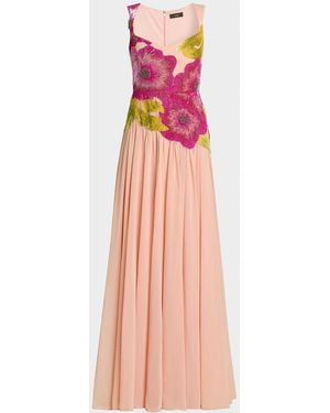 THEIA Sandie Floral-Embroidered Gown - Pink