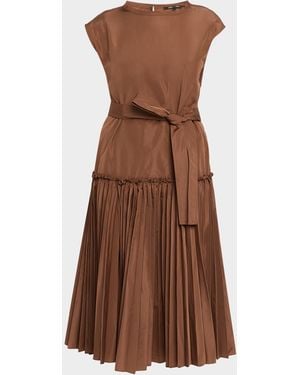 Kobi Halperin Logan Pleated Drop-Waist Midi Dress - Brown