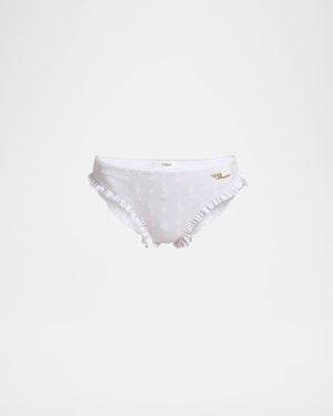 Chloé Ruffle-Trim Eyelet Bikini Bottoms - White