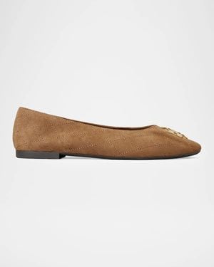 Tory Burch Charlie Quilted Suede Ballerina Flats - White