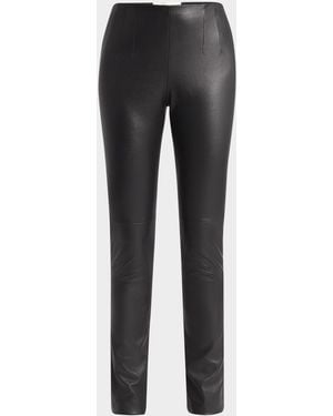 The Row Lakun Leather Skinny-Leg Slit-Hem Pants - Black