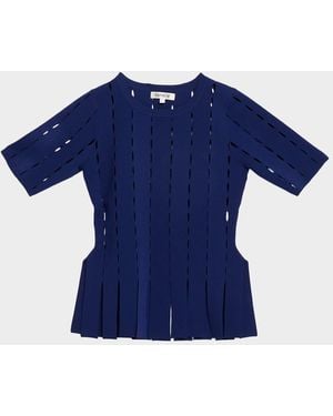 Zankov Murphy Laser-Cut Peplum Top - Blue
