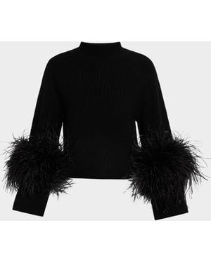 LAPOINTE Mock-Neck Merino Rib Sweater With Feathers - Black