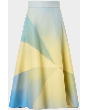 Akris Sunbeam Print Cotton Midi Skirt - Yellow