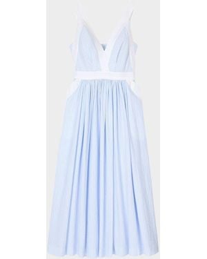 Sandro Sidonie Striped Seersucker Midi Dress - Blue