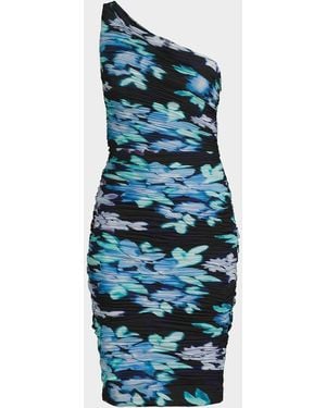 Emanuel Ungaro Rosemary Floral Ruched One-Shoulder Midi Dress - Blue