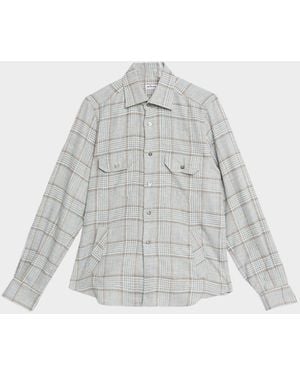 Kiton Wool-Blend Plaid Overshirt With Pockets - White