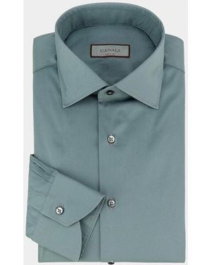 Canali Apos;S Solid Cotton Dress Shirt - Blue