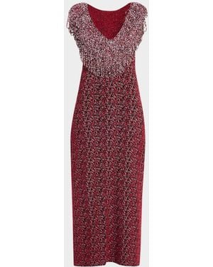 Brandon Maxwell Amara Beaded Sheath Midi Dress - Red