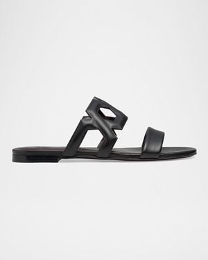 Bougeotte Leather Link Flat Slide Sandals - Black