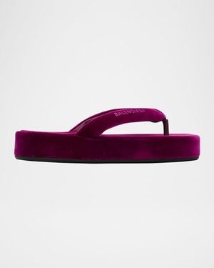 Balenciaga Jet Lag Stretch Velvet Platform Thong Sandals - Red