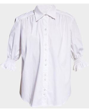 Finley Sirena Smocked-Sleeve Poplin Top - White