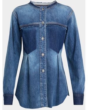 Veronica Beard Weslia Denim Pleated Shacket - Blue