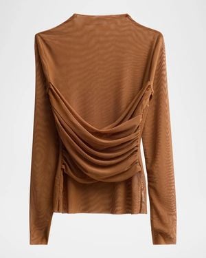SER.O.YA Saffy Ruched Criss-Cross Mesh Top - Brown